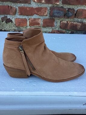 Sam Edelman Packer Ankle Boots Sz 8.5 Brown Nubuk Leather with Zipper Detail